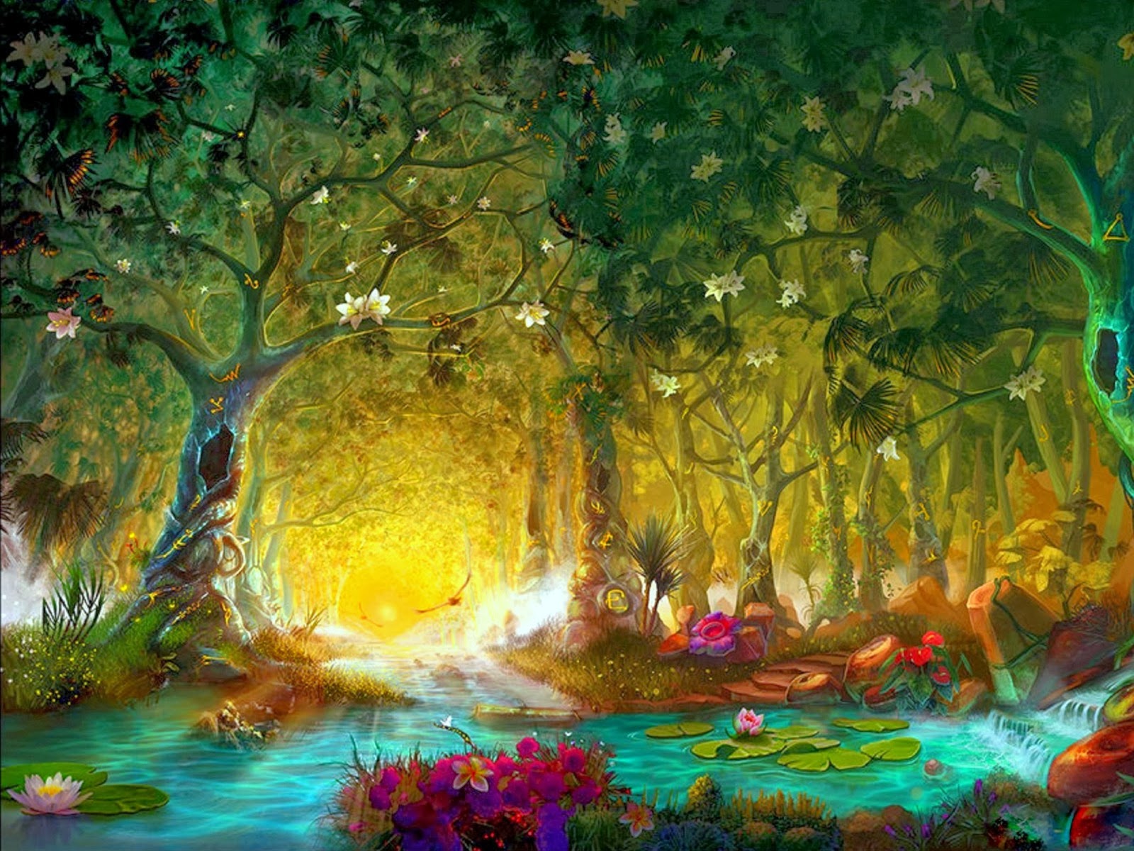 アリスと百合の不思議な世界 美しい 幻想的な画像 イラスト 壁紙 魔法の森 Magic Forest