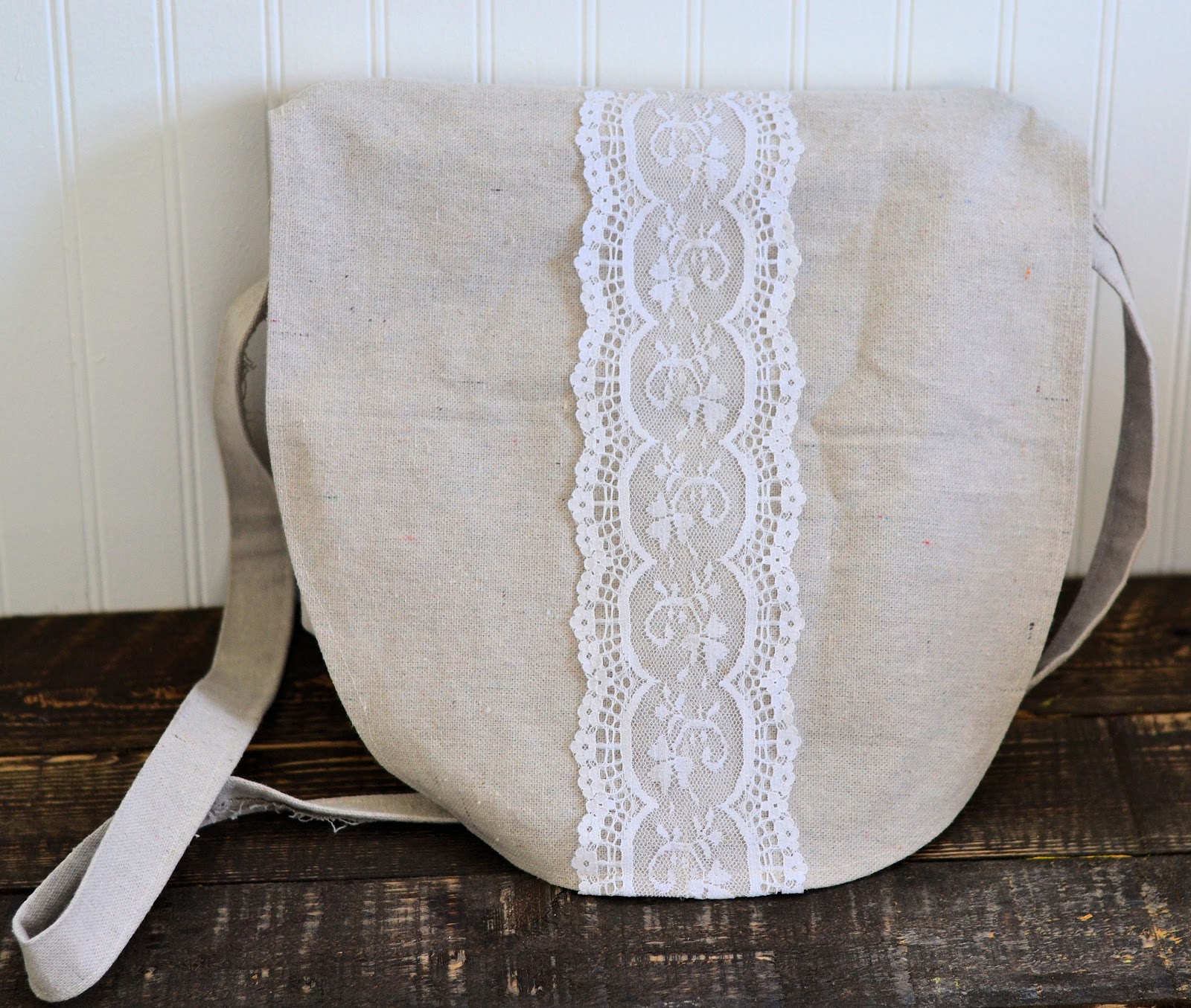 Shabby Love Drop Cloth and Lace Messenger Bag