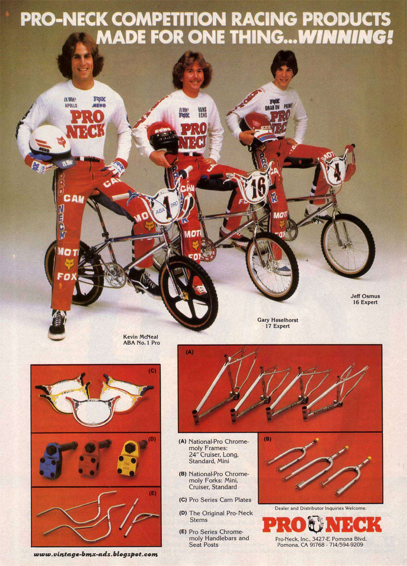 Vintage BMX Ads PRONECK COMPETITION RACING PRODUCTS MADE FOR ONE