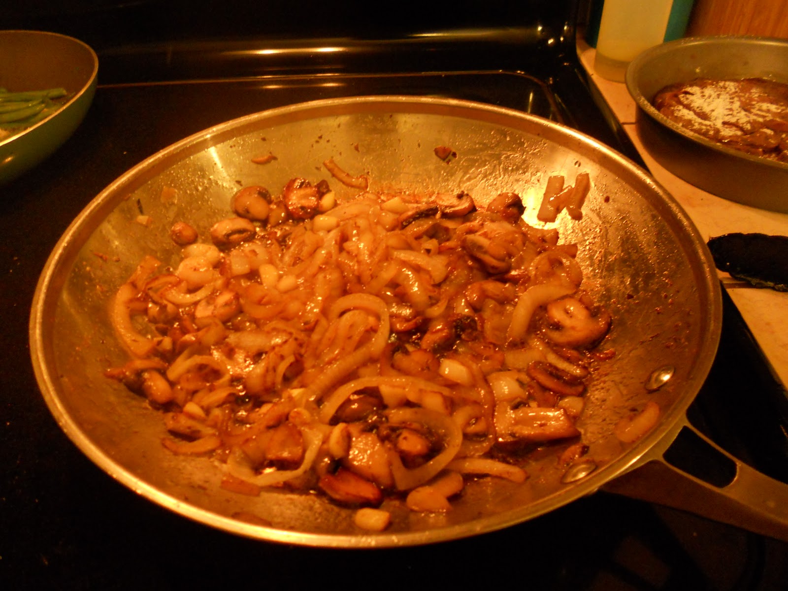Val loves to cook Liver and onions with bacon and mushrooms