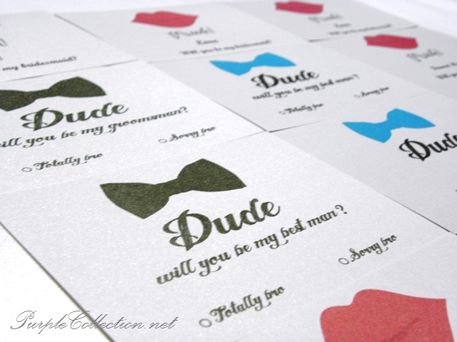 Dude, will you be my best man, totally bro, sorry bro, lynne's, wedding, invitation cards