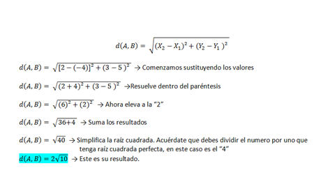 FORMULA DISTANCIA formula distancia: