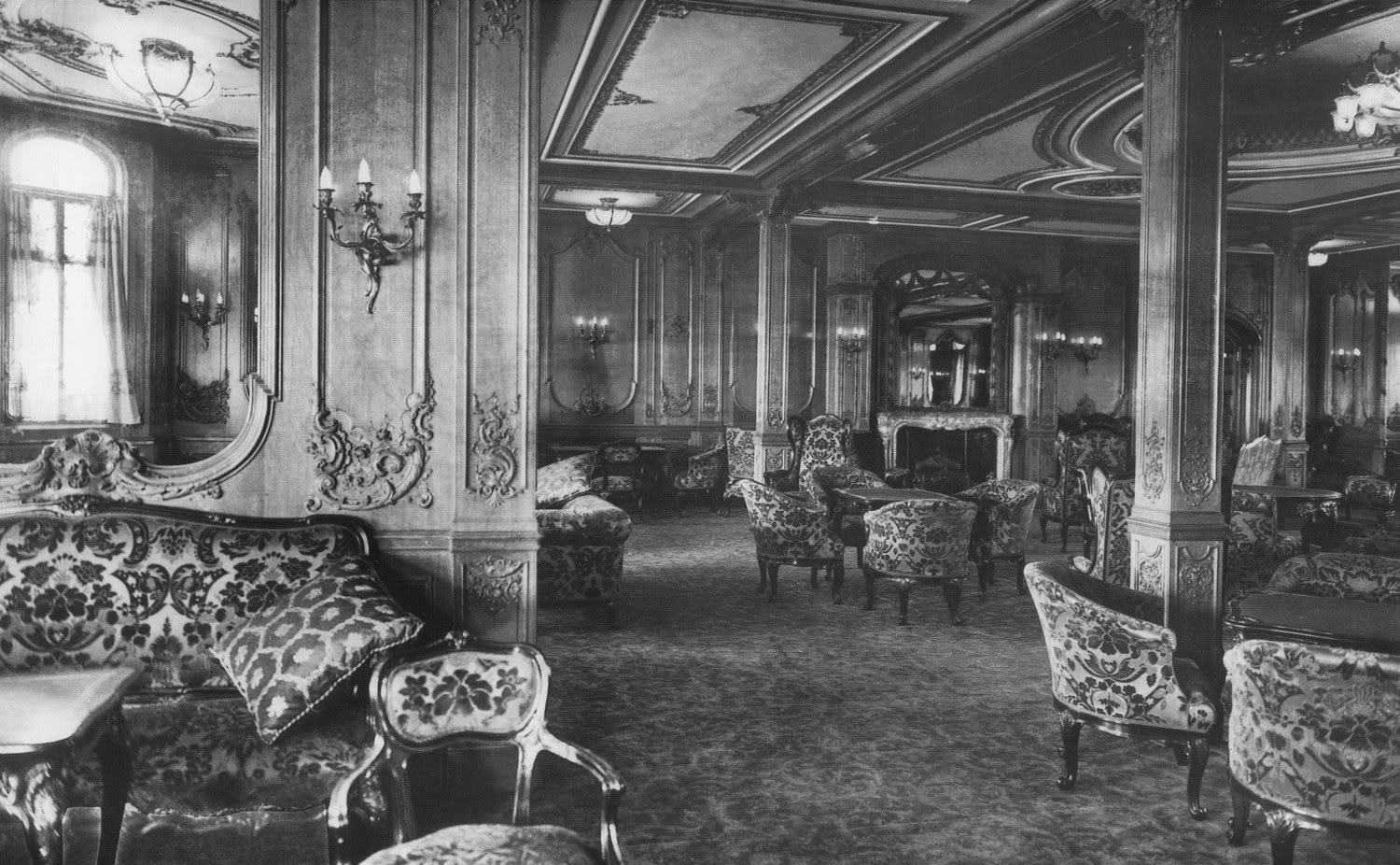 The First Class Lounge on the RMS Titanic, 1912 vintage everyday