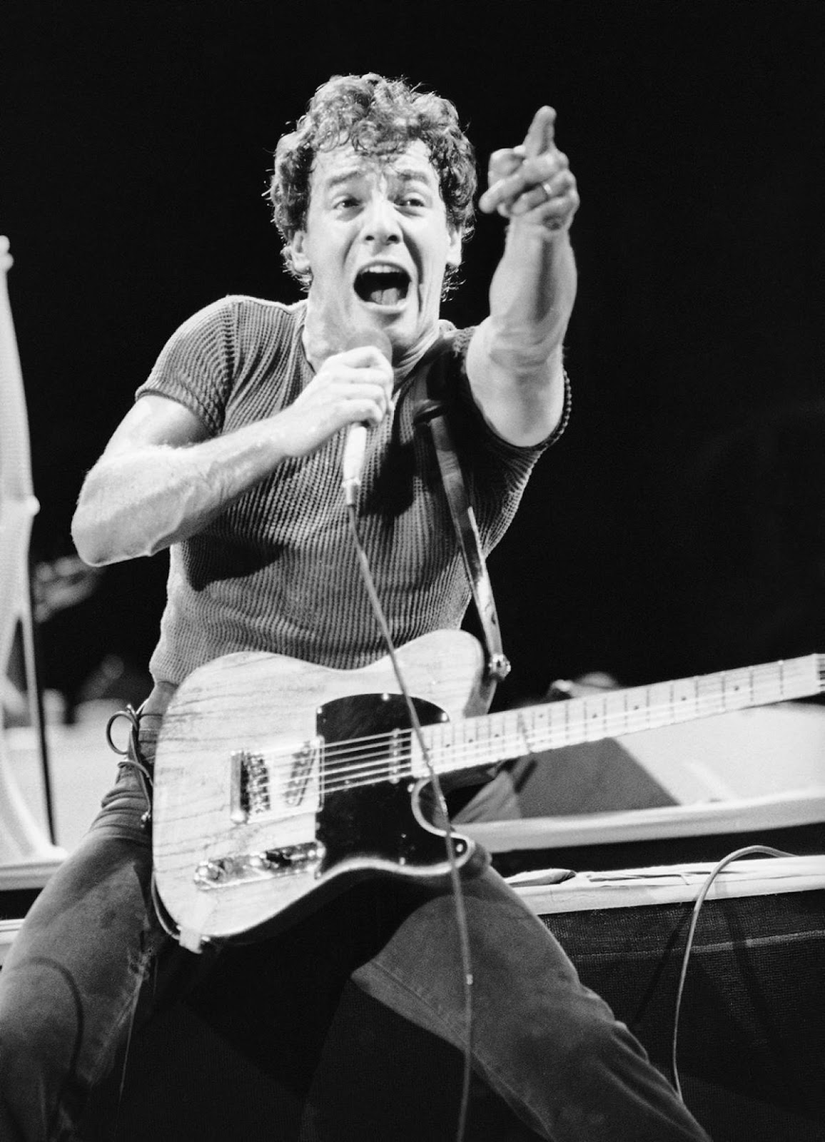 Bruce Springsteen performs at the Orange Bowl on September 9, 1985. 