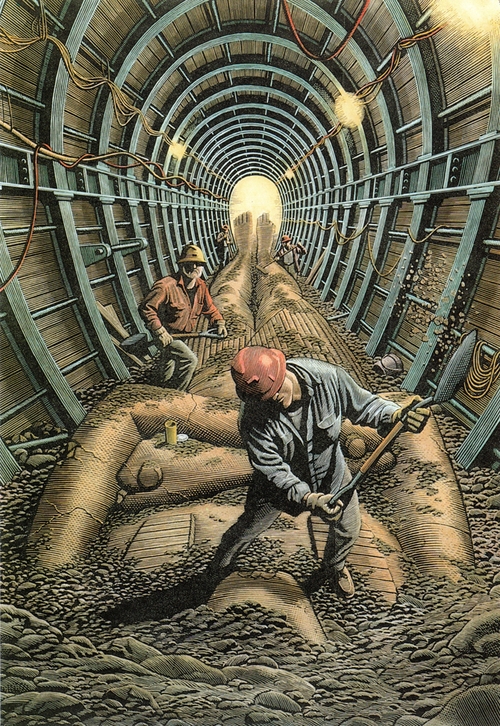 25-Tunnelling-Douglas-Smith-Scratchboard-Drawings-Through-Time-and-Lives-www-designstack-co