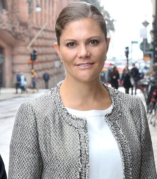 Pregnant Crown Princess Victoria of Sweden attends an opening of an exhibition devoted to Count Folke Bernadotte’s activities at the Mediterranean Sea Museum