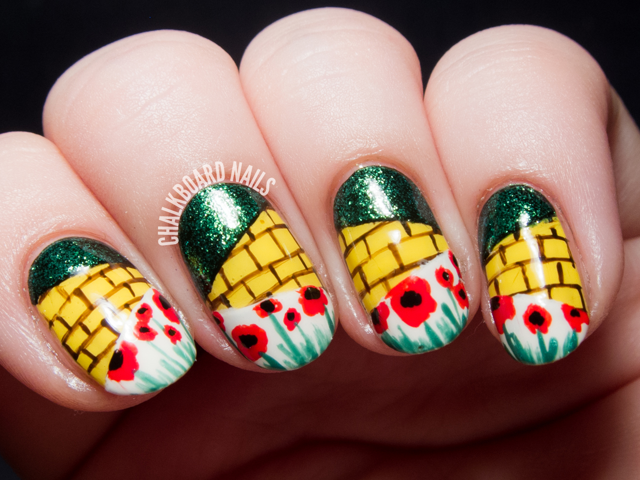 The Wonderful Wizard of Oz nail art by @chalkboardnails