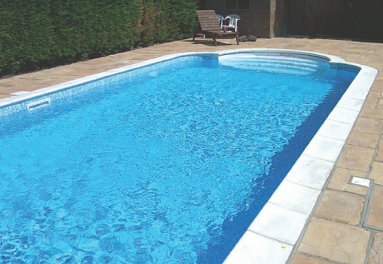 Private Long Plunge Outdoor Pool With A White Deck Digsdigs Small Pool Design Backyard Pool Pool Landscaping