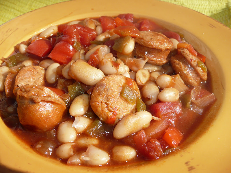 Everyday Dutch Oven Baked Barbecue Beans and Spicy Sausage