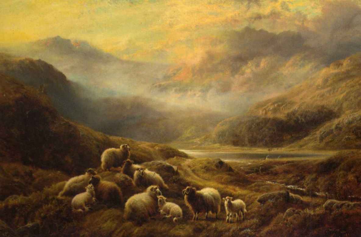 British Paintings: Charles Watson - Sheep resting in a loch landscape