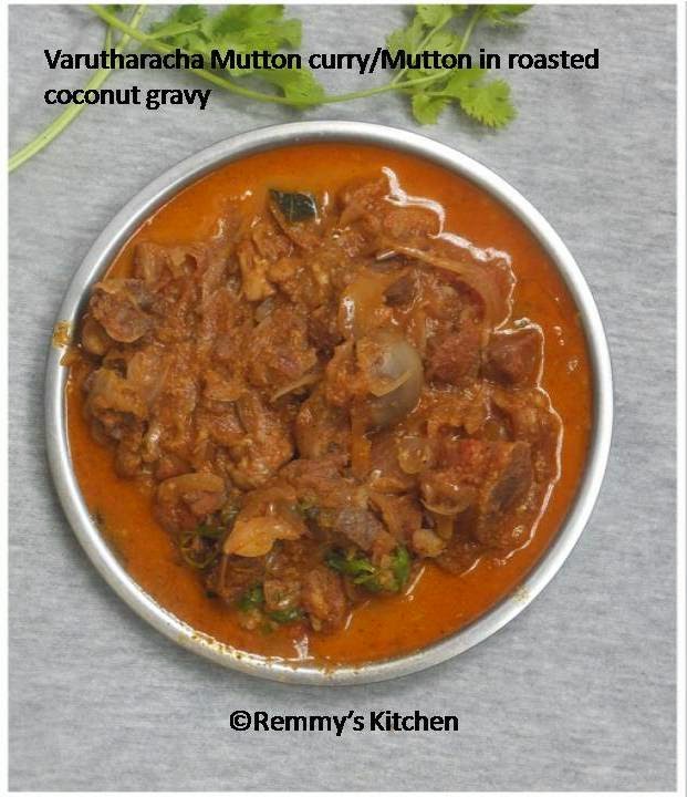 Varutharacha mutton curry/Mutton in roasted coconut gravy
