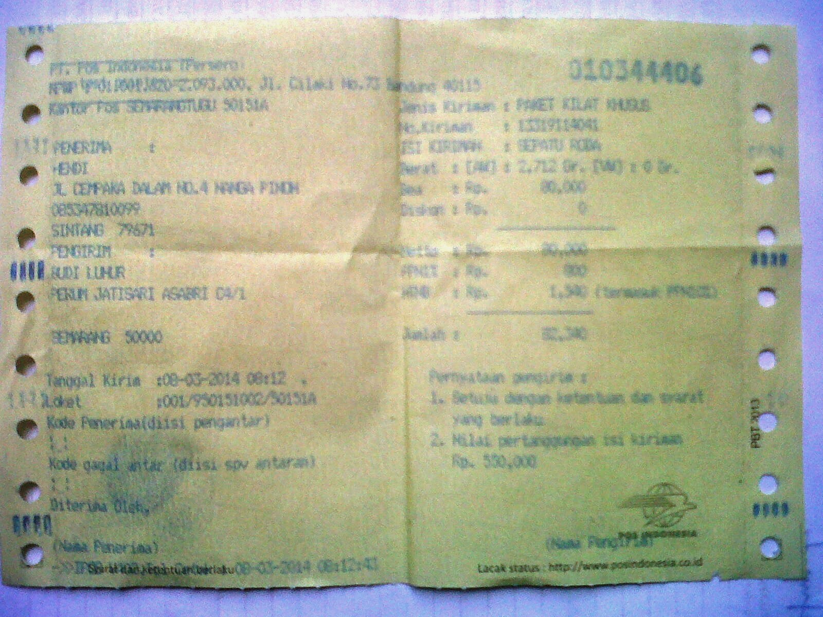 Futsal Center Contoh Bukti Resi Pos Indonesia