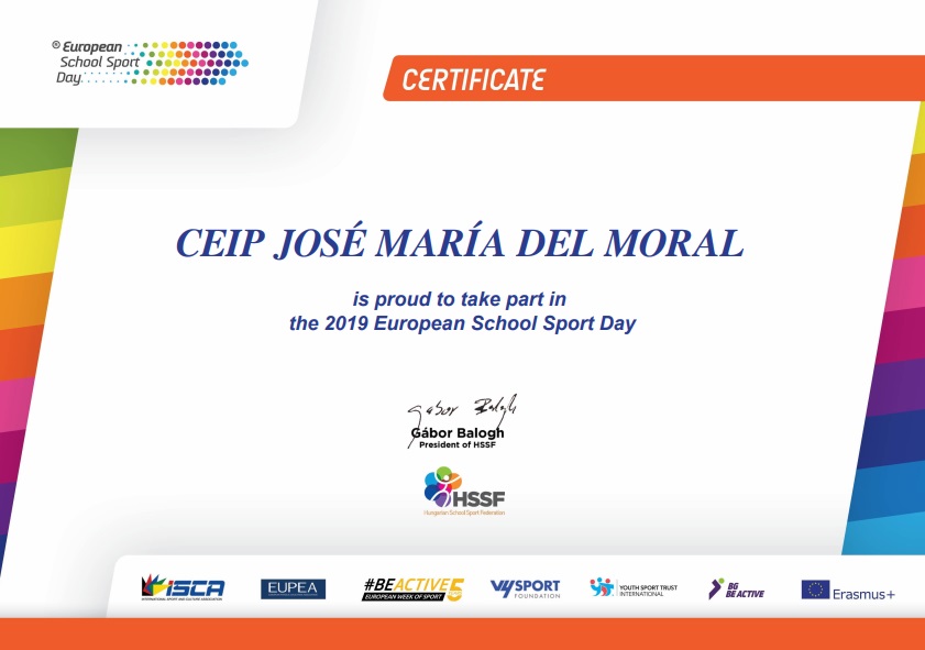 CERTIFICADO DE PARTICIPACIÓN EN LA SEMANA EUROPEA DEL DEPORTE 2019