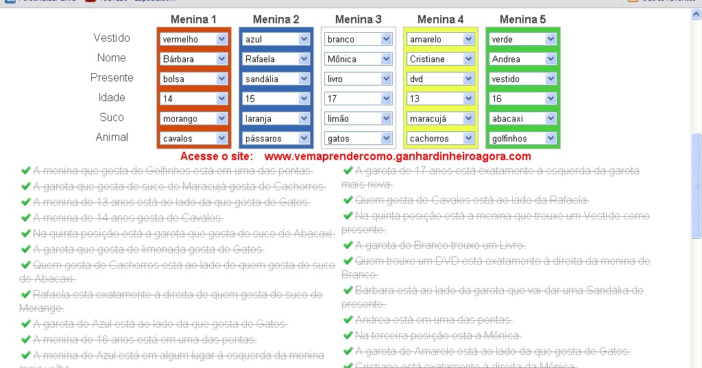 Laboratório de informática Resolução problema de logica nivel normal # rachacuca #problemadelogicatipotestedeeinsten Resposta solução desafio  teste teste de einsten – Lógica no mundo sem lógica