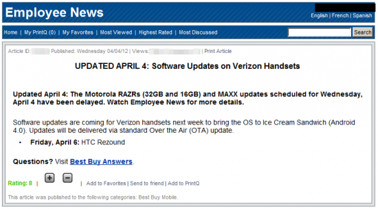 Best Buy says HTC Rezound ICS update is still on for tomorrow