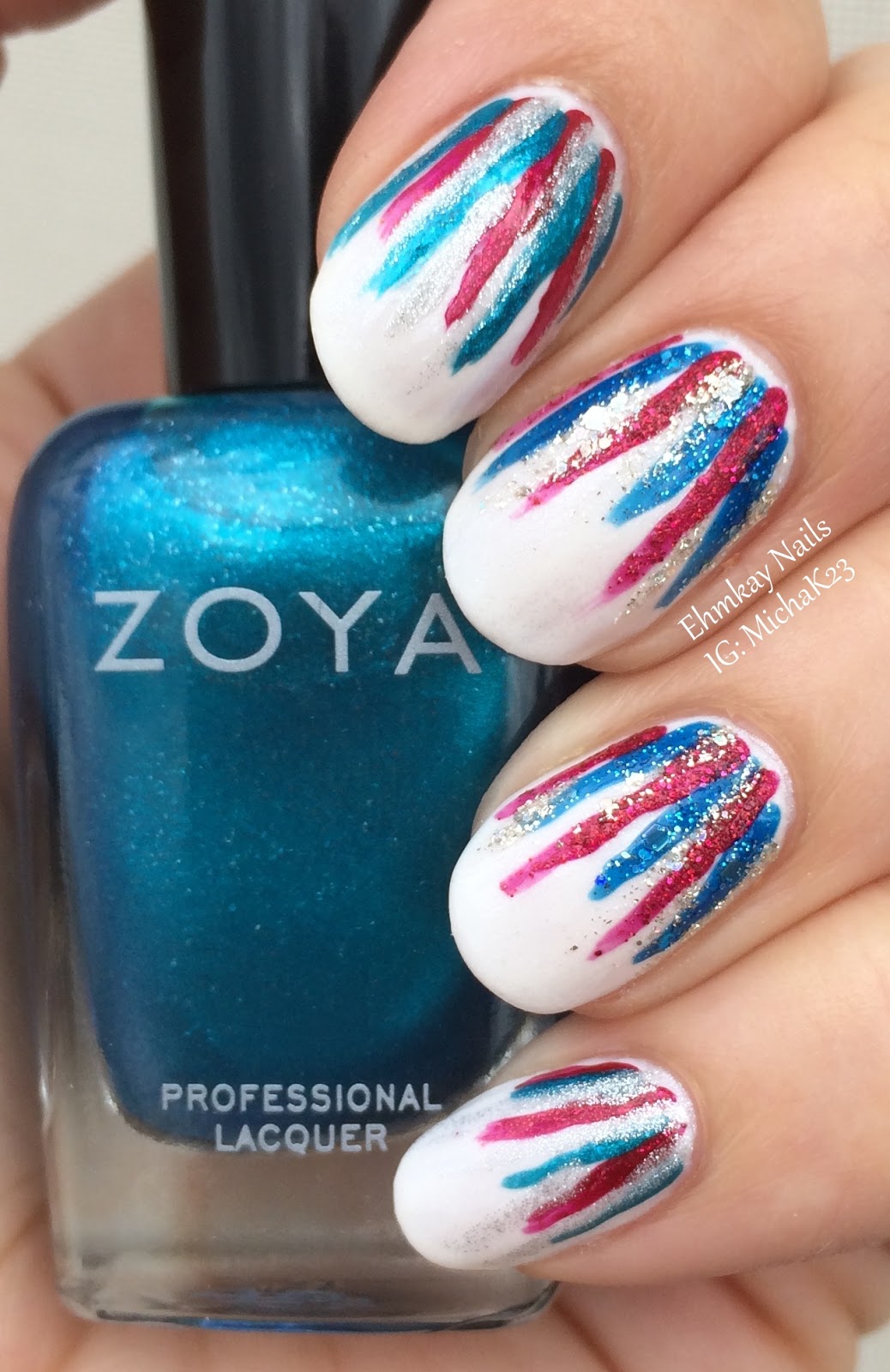 ehmkay nails: Fourth of July Waterfall Nail Art with Zoya Nail Polish