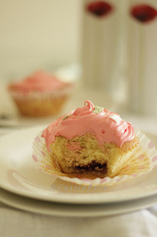 Cassia Bark Vanilla Cupcakes with Strawberry Jam Centre