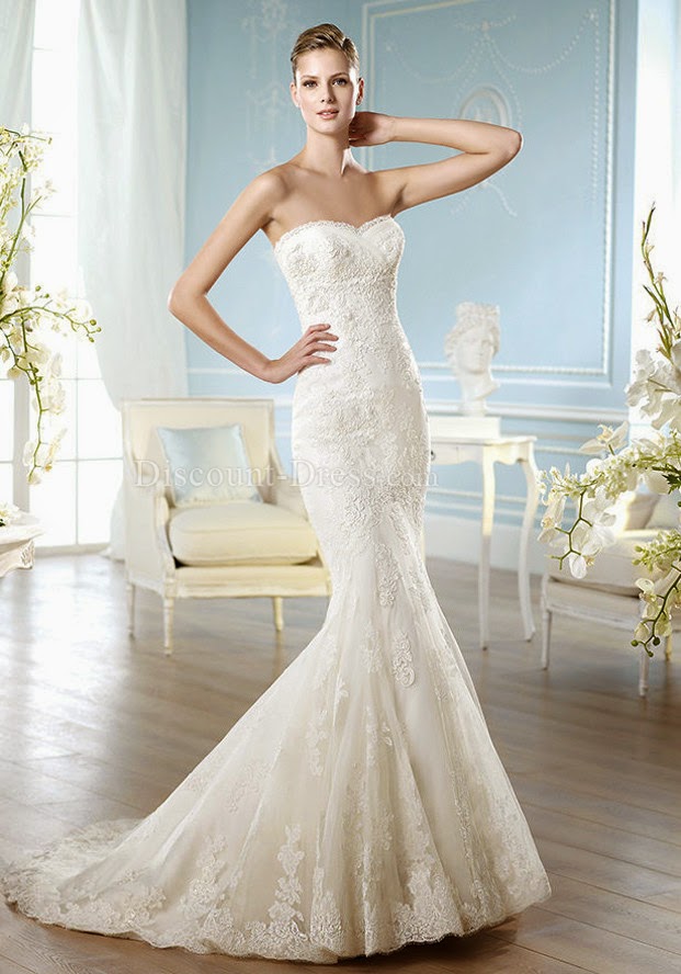 Lace Sweetheart Mermaid Floor Length Sleeveless Zipper Back Wedding Dress