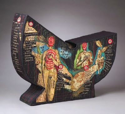 Kay Khan Sante Fe, New Mexico Core, 2006 silk, cotton, (felt, wire, grid) quilted, pieced, appliquéd, hand and machine stitched, constructed | 21.5” x 27.5” x 6.5” Photo credit: Wendy McEahern, Courtesy of Chiaroscuro Contemporary Art