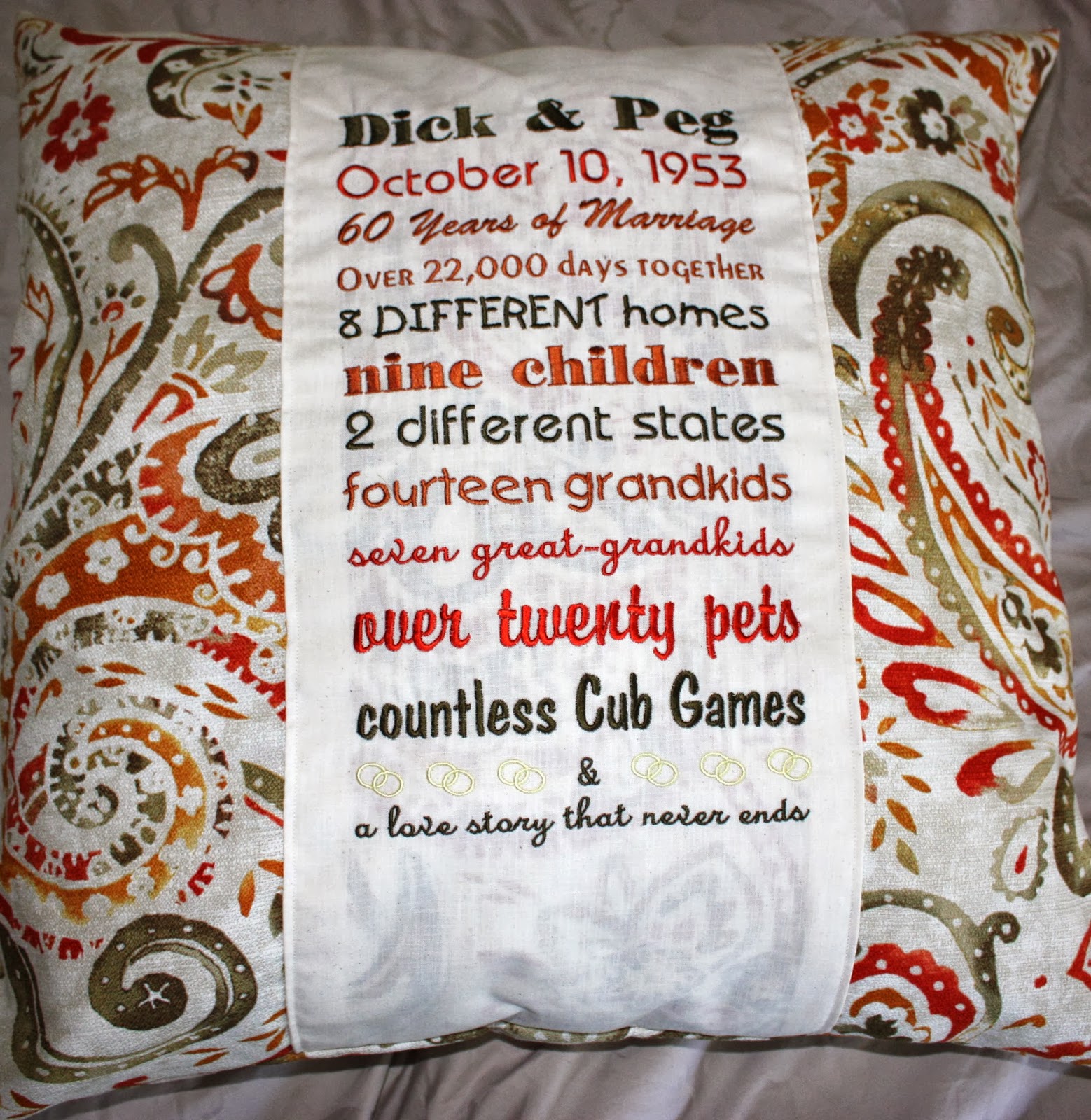 RaeLe's Room Embroidered Anniversary Pillow