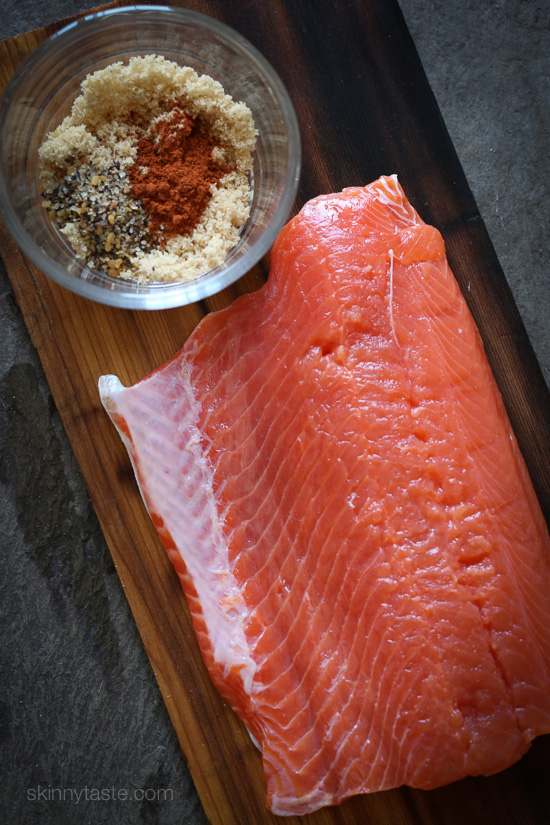 Cedar Plank Spice-Rubbed Salmon Cedar Plank Spice-Rubbed Salmon – topped with brown sugar and spices