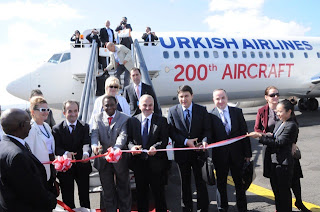 Turkish Airlines from Istanbul arrives in Kilimanjaro, Tanzania enroute to Mombasa, Kenya.