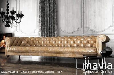 Chesterfield Sofa 3d - salotto con Divano chester in pelle lavorazione capitonnè (mobili e oggetti 3d rendering in Cinema 4d e Vray)