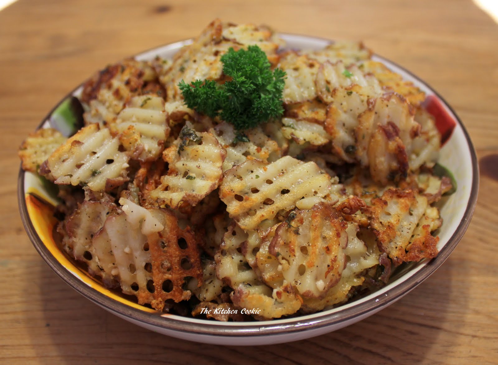 Peppery Parsleyed Parmesan Oven Roasted Waffle Fries
