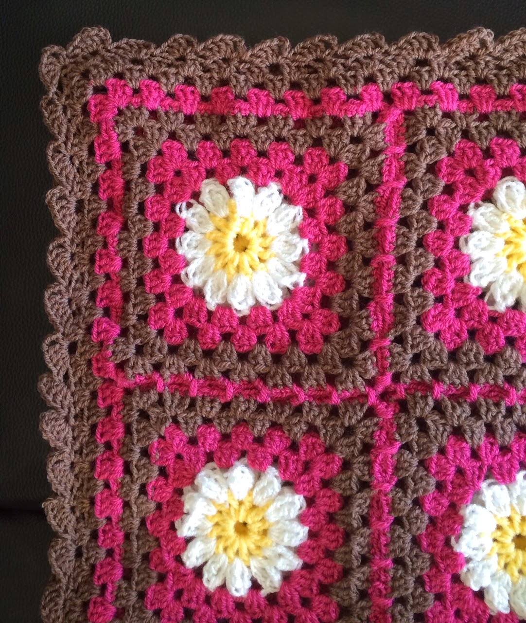 Crochet Crazy The Big Reveal Pink & Brown Crochet Daisy Afghan