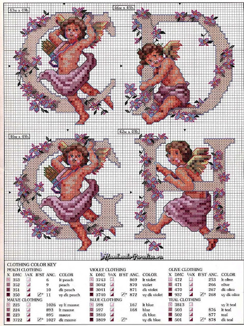Винтажные монограммы с ангелами. Схемы вышивки