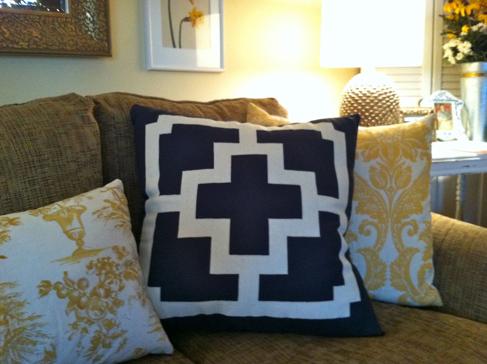GraceAdkinsDesigns Navy Blue and Cream Geometric Throw Pillow