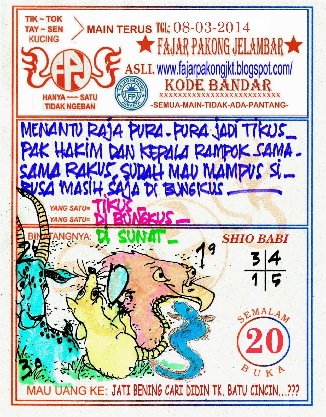 Fajar Pakong Jkt Semalam Buka 20