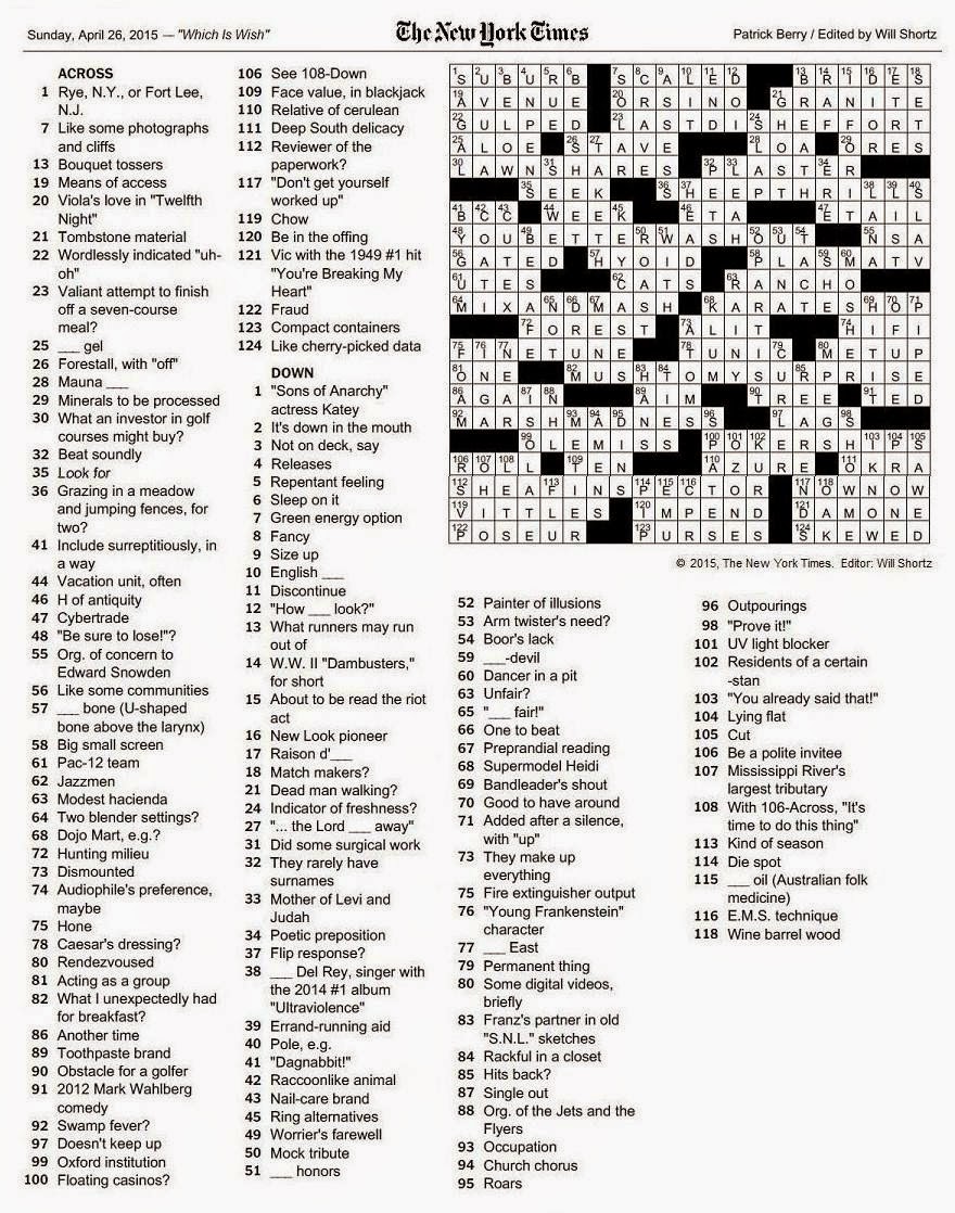 The New York Times Crossword in Gothic 04.26.15 — Which Is Wish