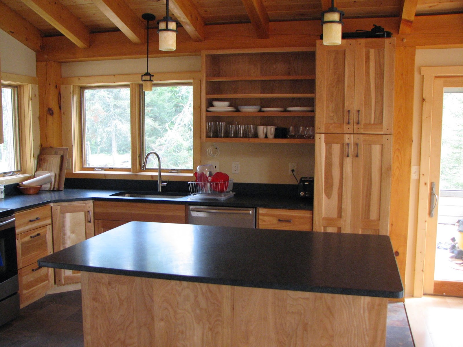 Birch cabinets kitchen Birch Cabinets with Black Granite Countertops