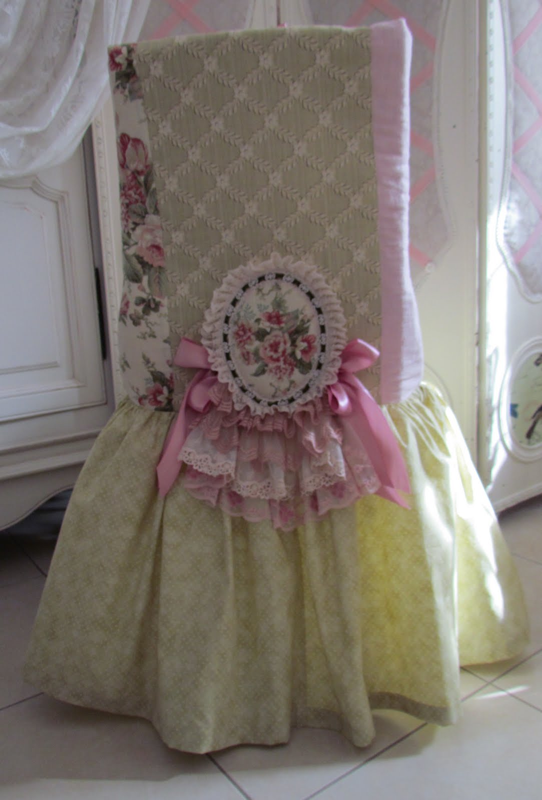 Angela Lace Desk Chair Cover with Lace.