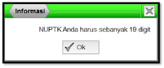 Namun jika kesalahan itu terjadi hanya input NUPTK maka pesan yang