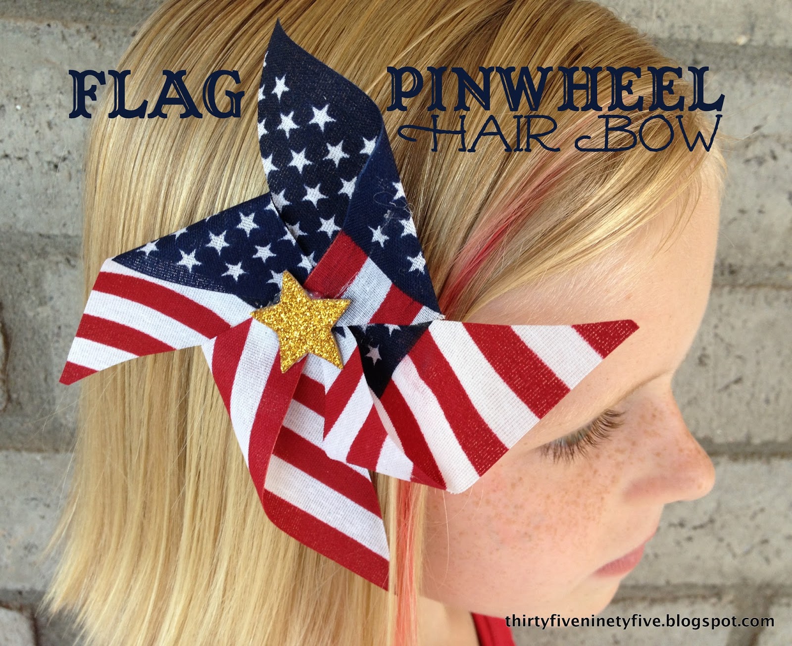 3595 Flag Pinwheel Hair Bow