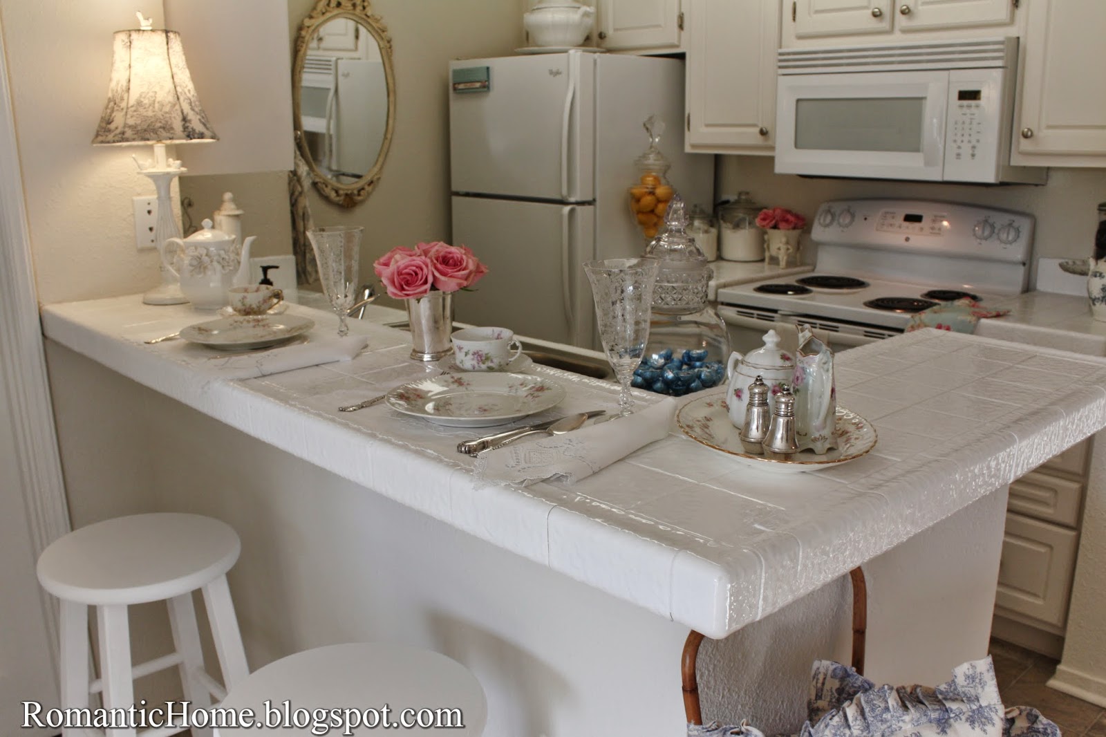 My Romantic Home Kitchen Bar Stools Chalk Painted Show and Tell Friday