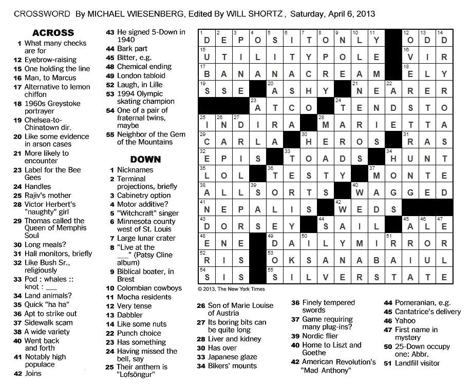 The New York Times Crossword in Gothic: 04 06 13 The Saturday Crossword