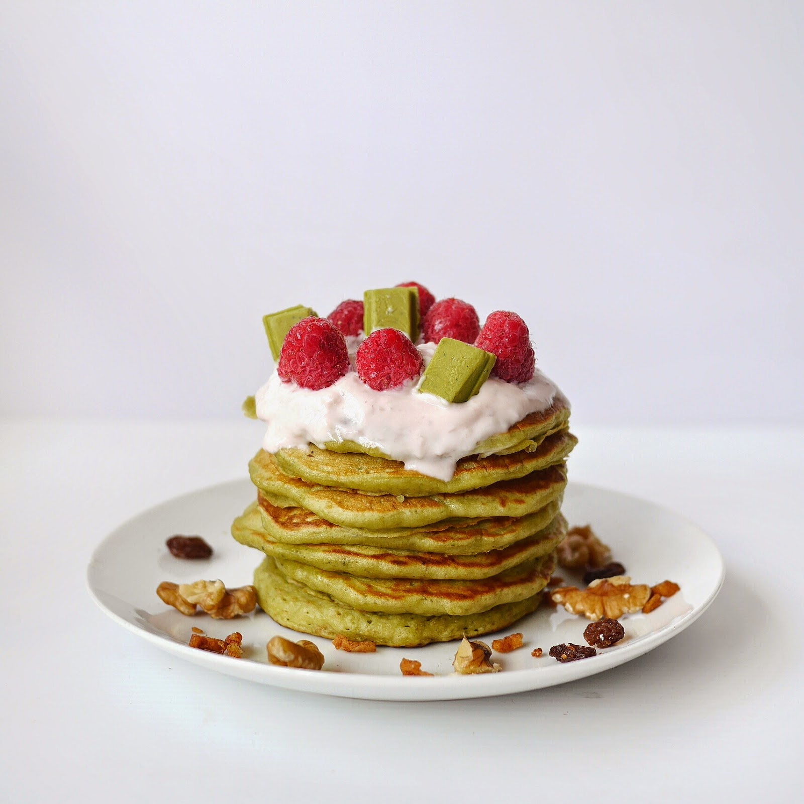 yellowfingers {Recipe} Matcha Raspberry Coconut Pancakes
