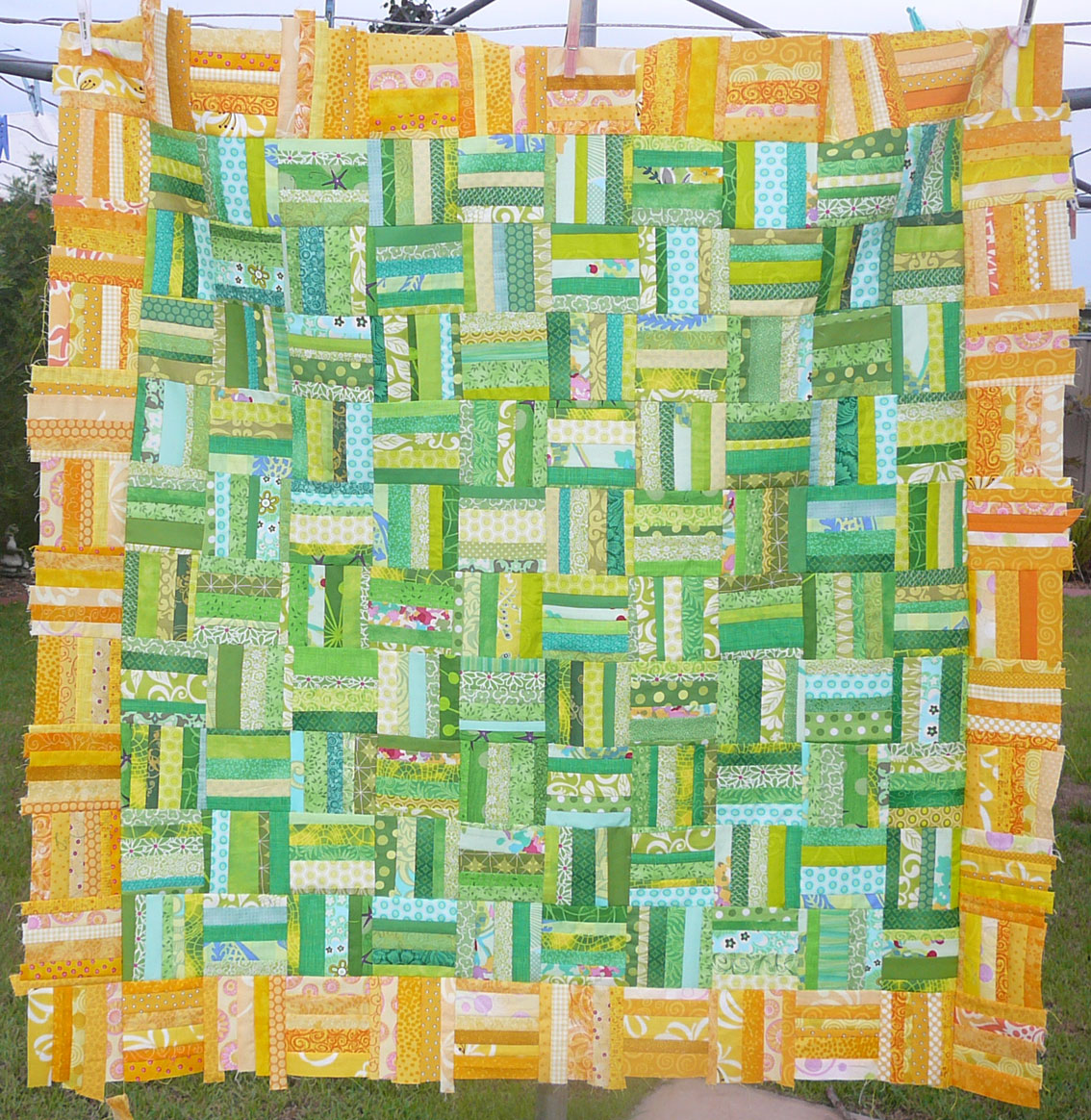 Patchy Work of Mini Grey Green & Blue & Yellow Scrappy Squares