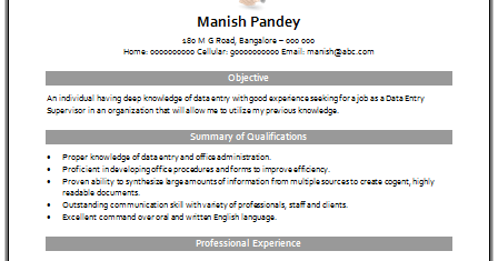 over 10000 cv and resume samples with free download data entry data entry supervisor resume
