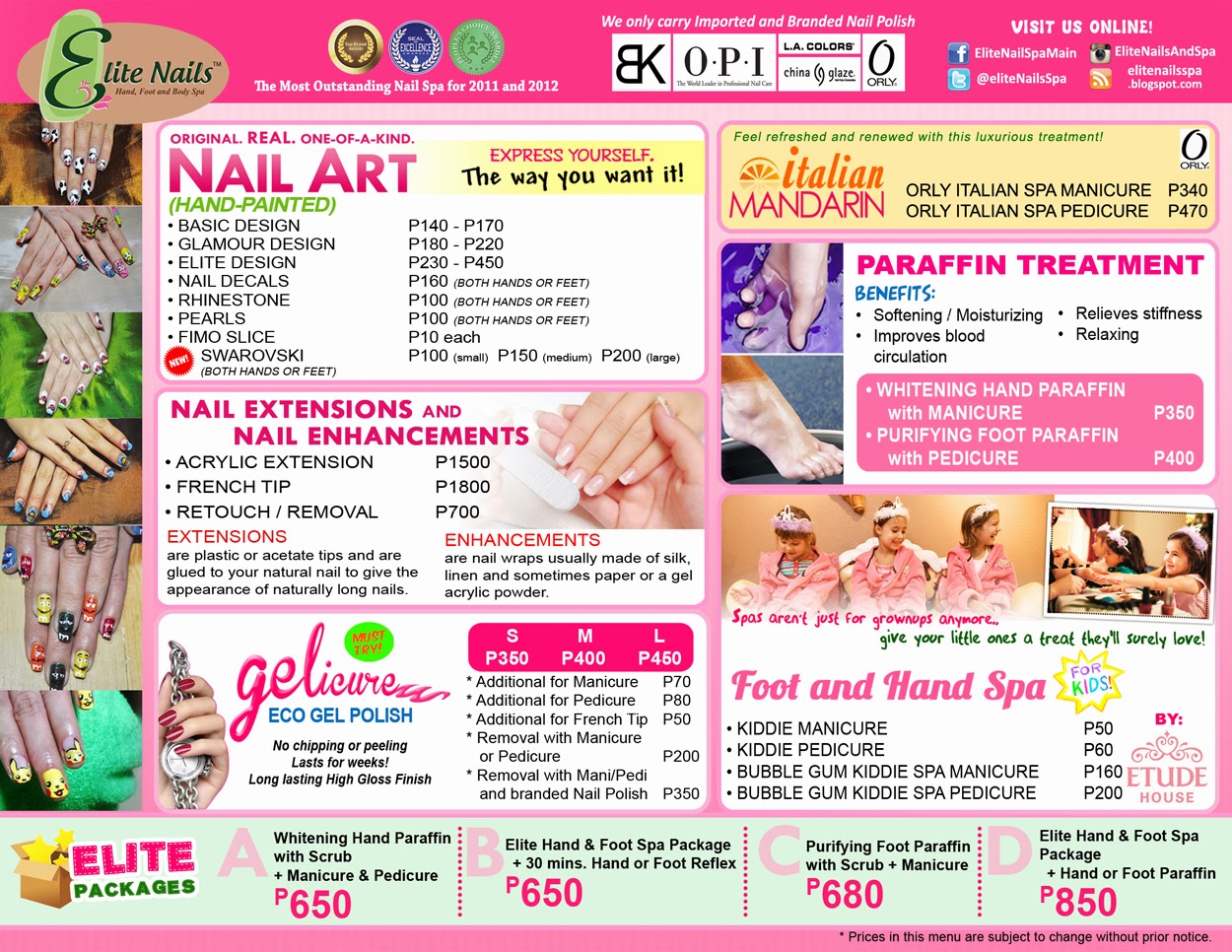 Elite Nails Hand, Foot and Body Spa Spa Menu / Services