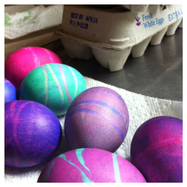 A Childhood List 45) Dye Easter Eggs (Rubber Band Resist)