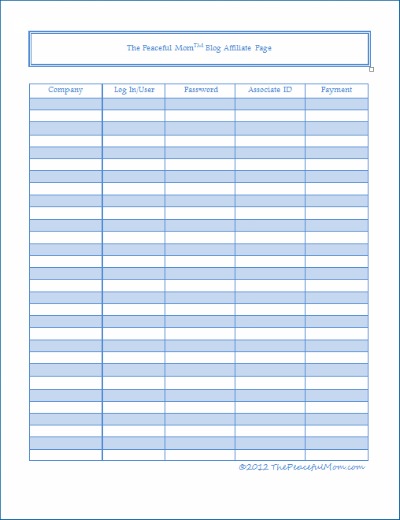 free printable password organizer template
