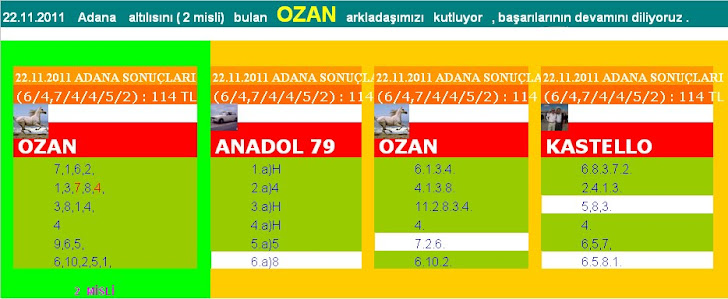 22.11.2011 Adana Sonuçları * * * * TEBRİKLER  OZAN