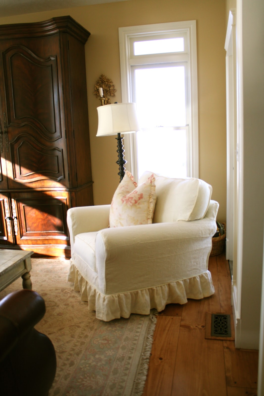 Custom Slipcovers by Shelley Cream Linen Loveseat and Chair