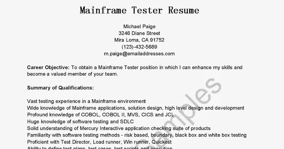 mainframe testing resume examples