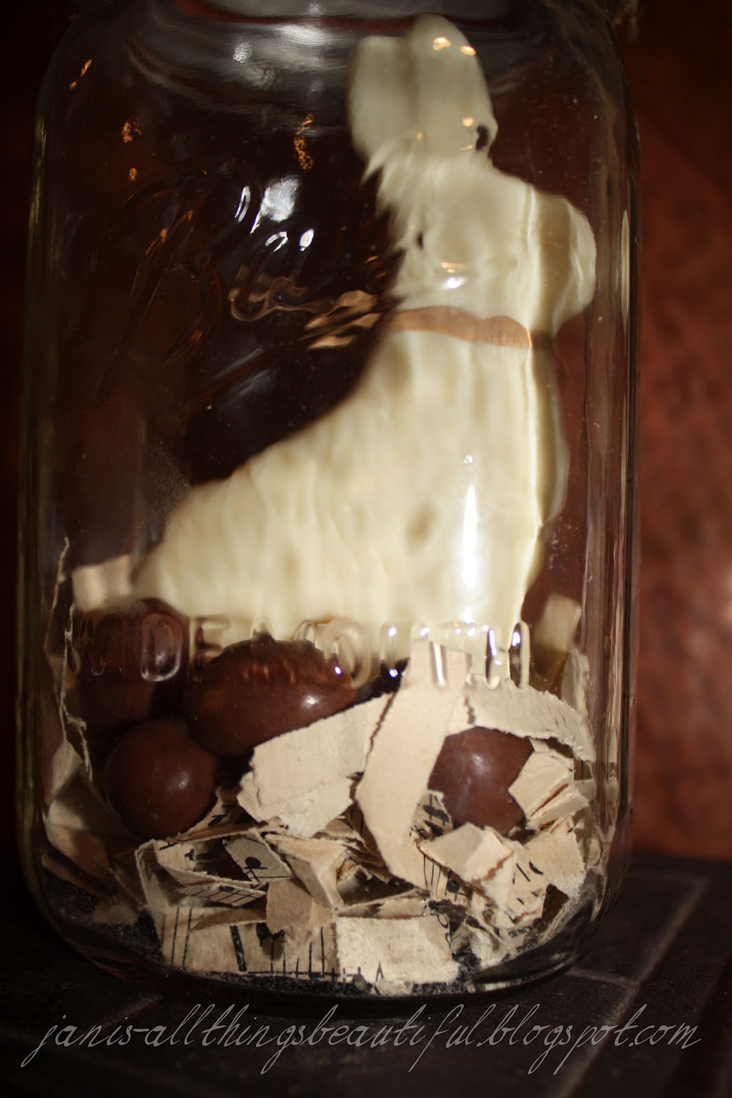 All Things Beautiful Chocolate Bunnies in Jars...Kitchen Mantle