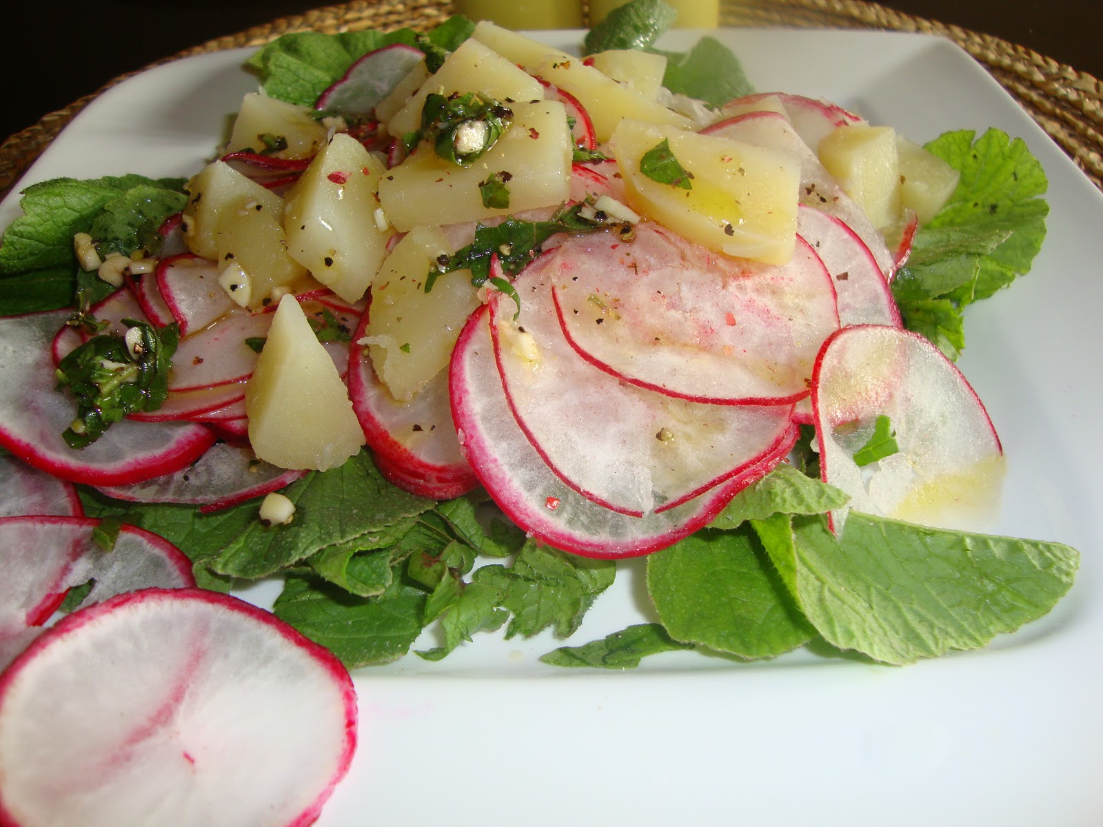Cooking Delights Radish green leaves salad with basil vinaigrette